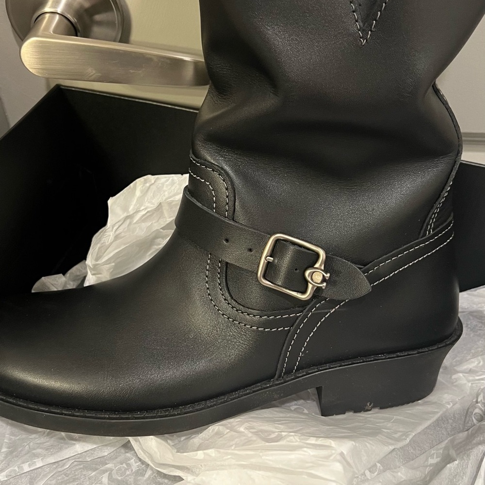 Coach Black Leather Boots with Silver Buckles - Picture 2 of 6